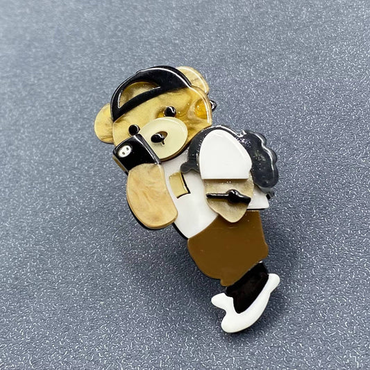 Bear Taking Photos with Mobile Phone Acrylic Brooch