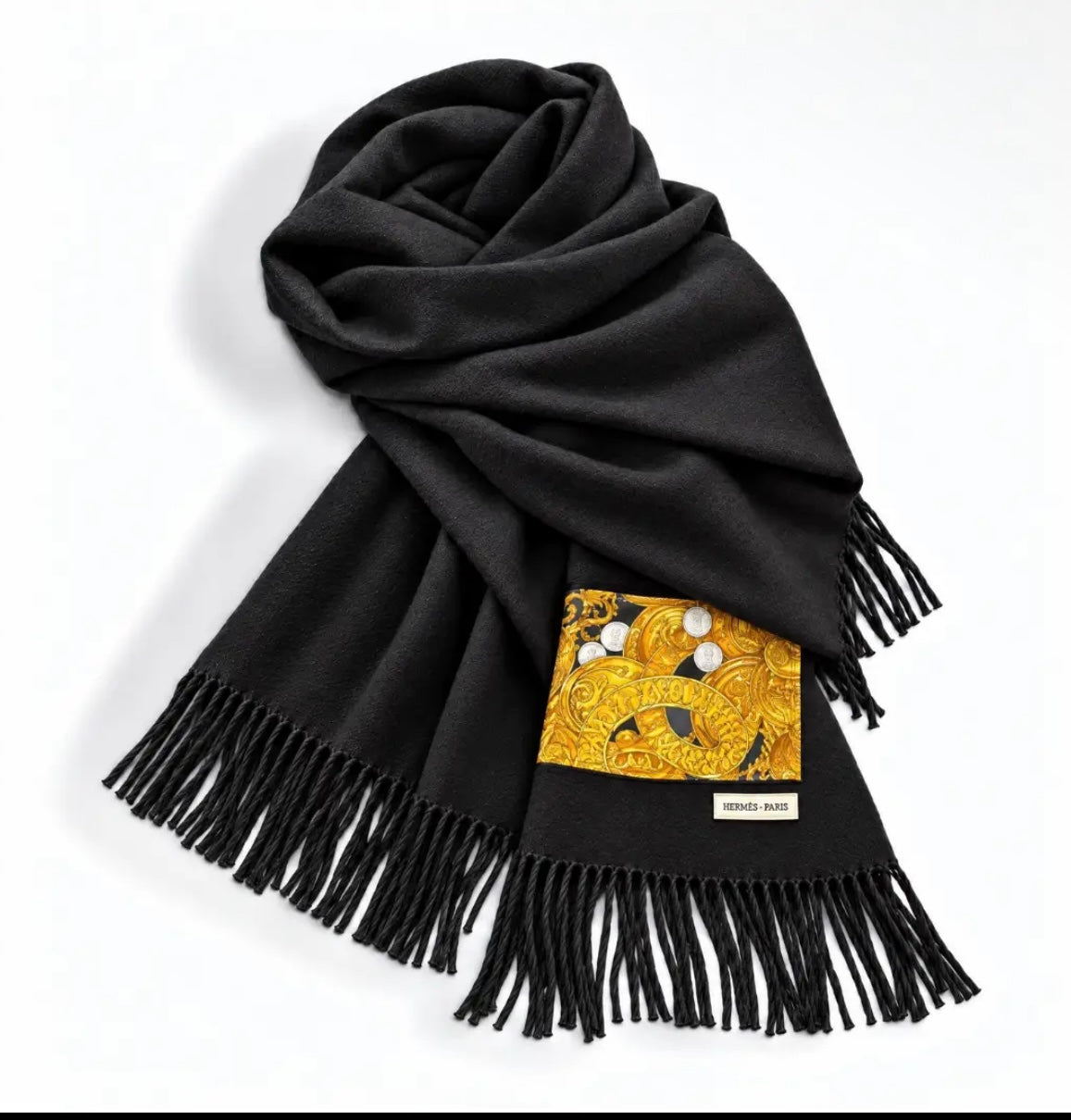 CC Coins Noir Vintage Silk Scarf & Cashmere Scarf