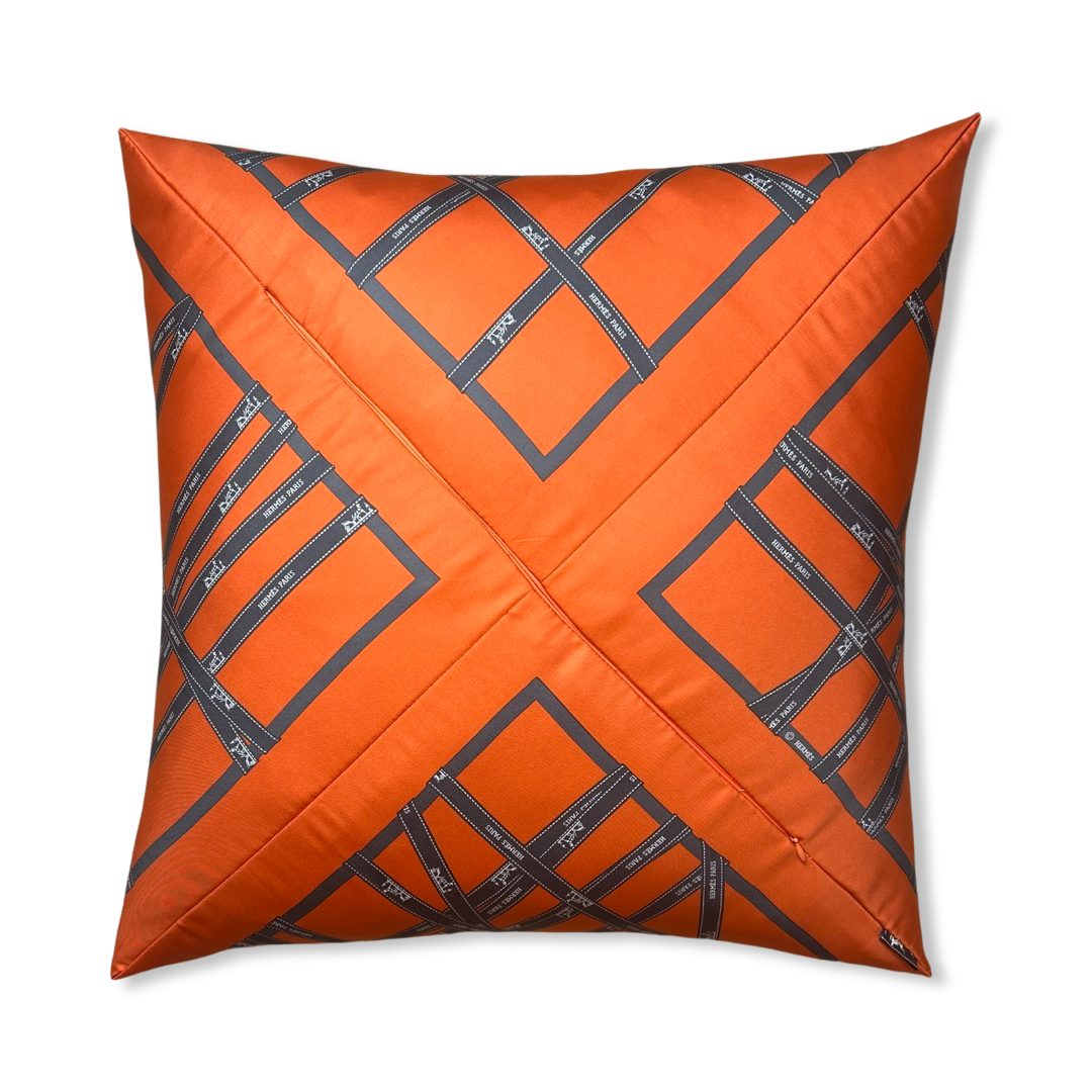 Bolduc Ribbon Orange Vintage Silk Scarf Pillow 24"