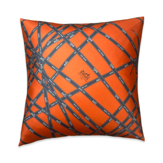 Bolduc Ribbon Orange Vintage Silk Scarf Pillow 24"
