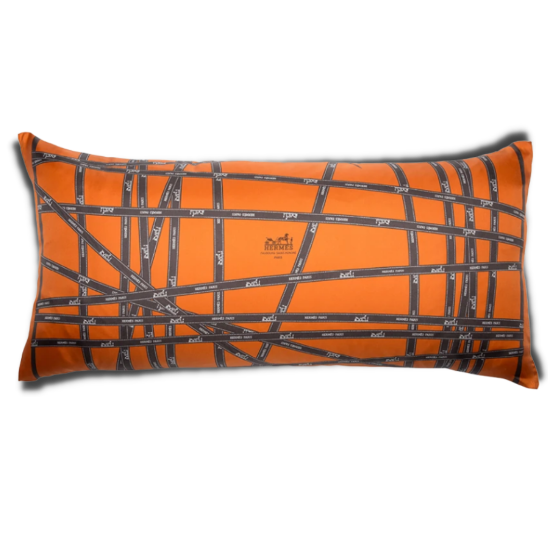 Bolduc Ribbon Vintage Silk Scarf Lumbar Pillow 35"