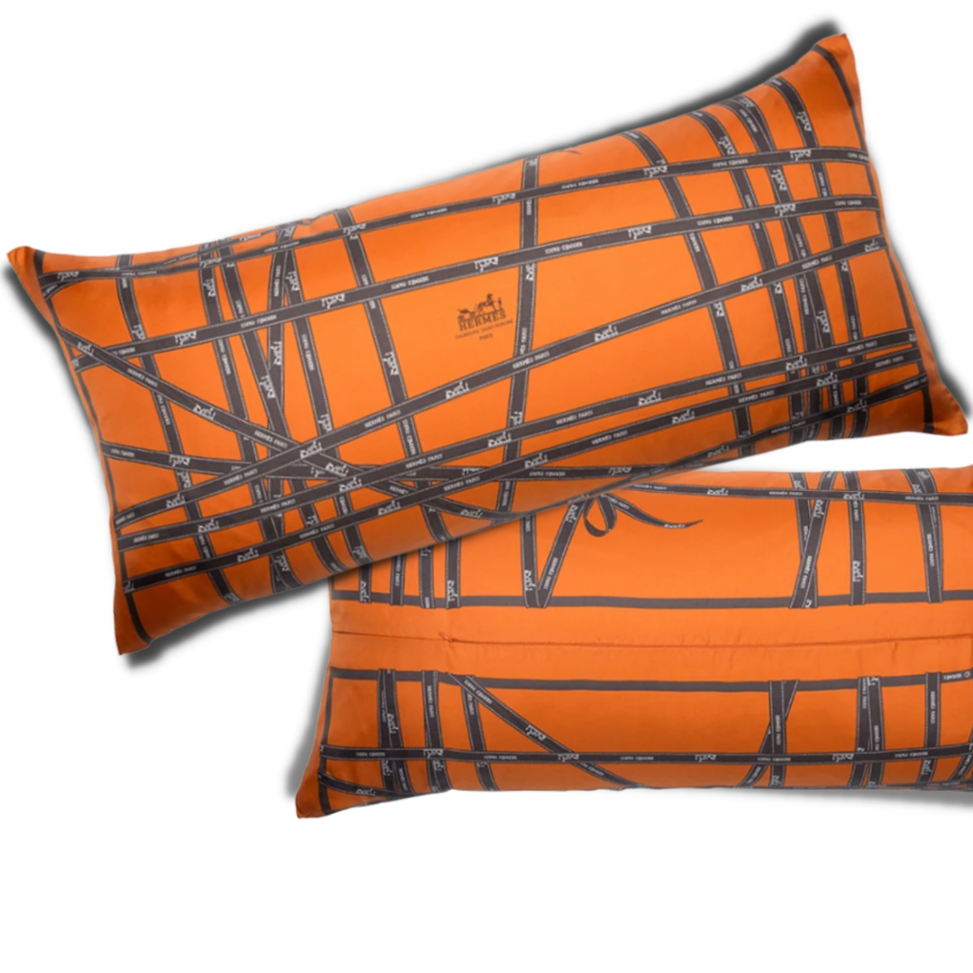 Bolduc Ribbon Vintage Silk Scarf Lumbar Pillow 35"