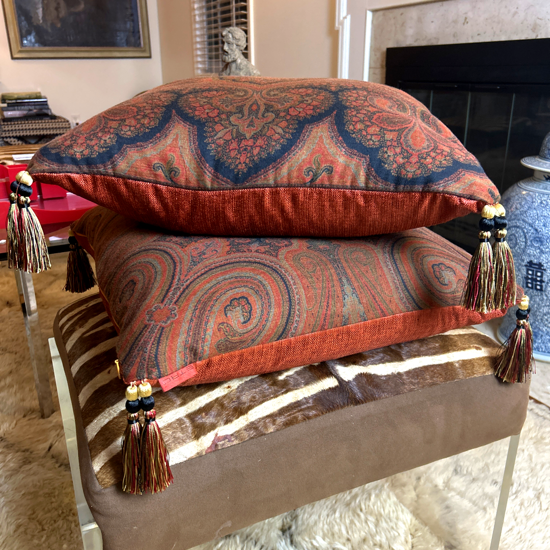 Cinnabar Paisley Vintage Cashmere Scarf Pillows