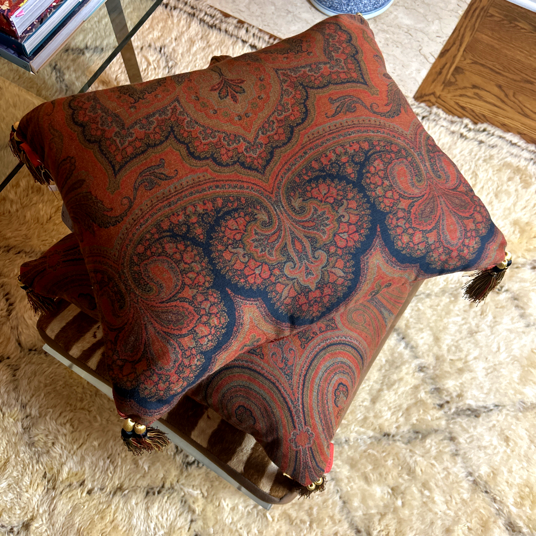 Cinnabar Paisley Vintage Cashmere Scarf Pillows