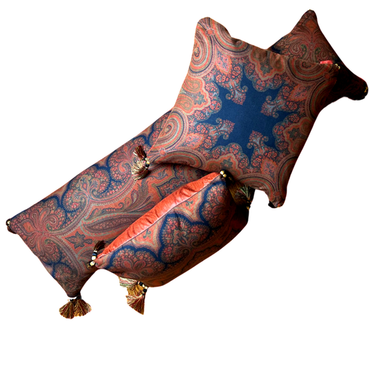 Cinnabar Paisley Vintage Cashmere Scarf Pillows