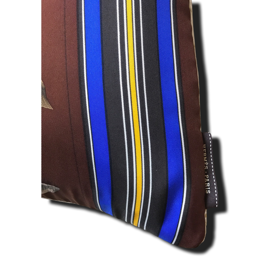 Couvertures et Tenues du Jour Brown Vintage Silk Scarf Lumbar Pillow 35"