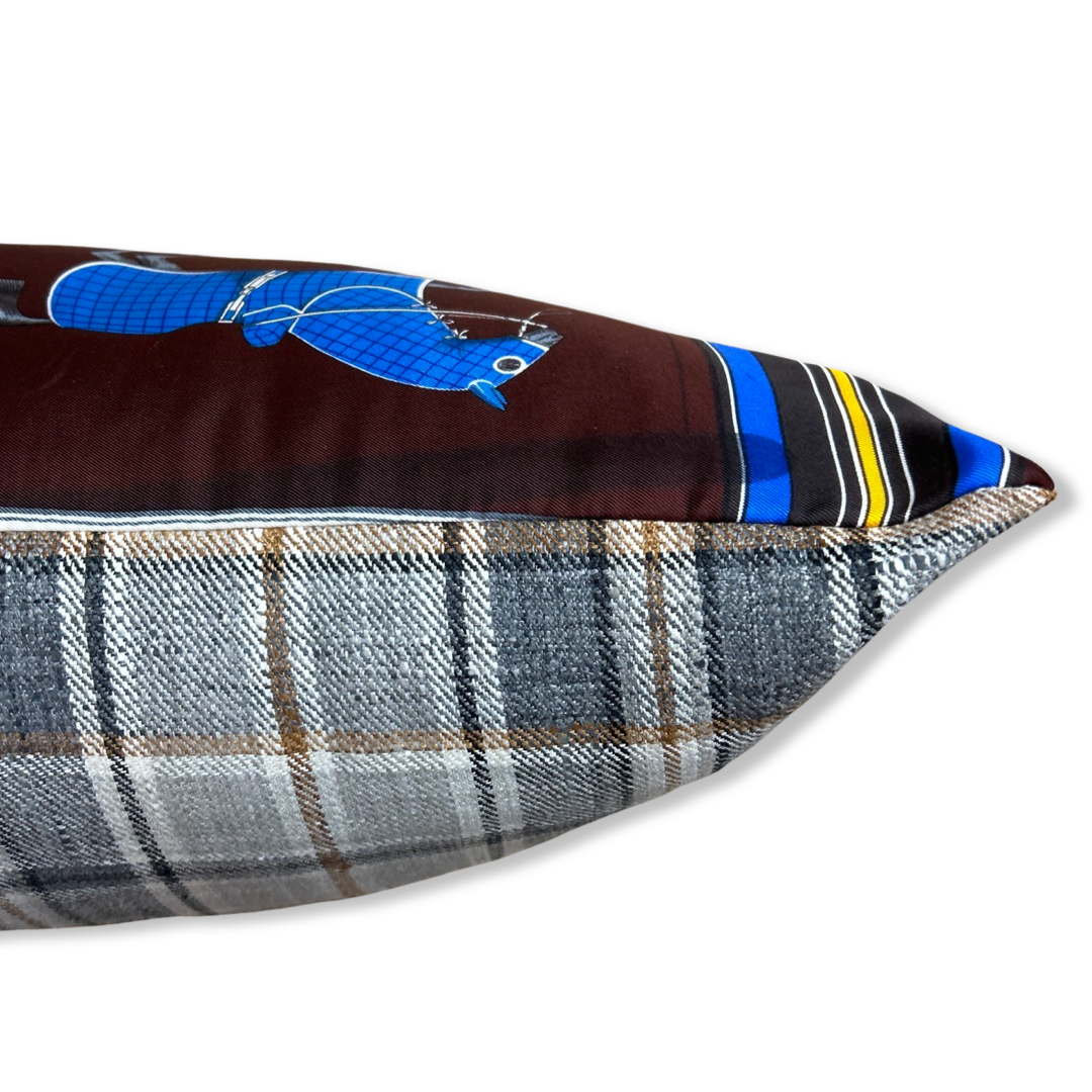Couvertures et Tenues du Jour Brown Vintage Silk Scarf Lumbar Pillow 35"