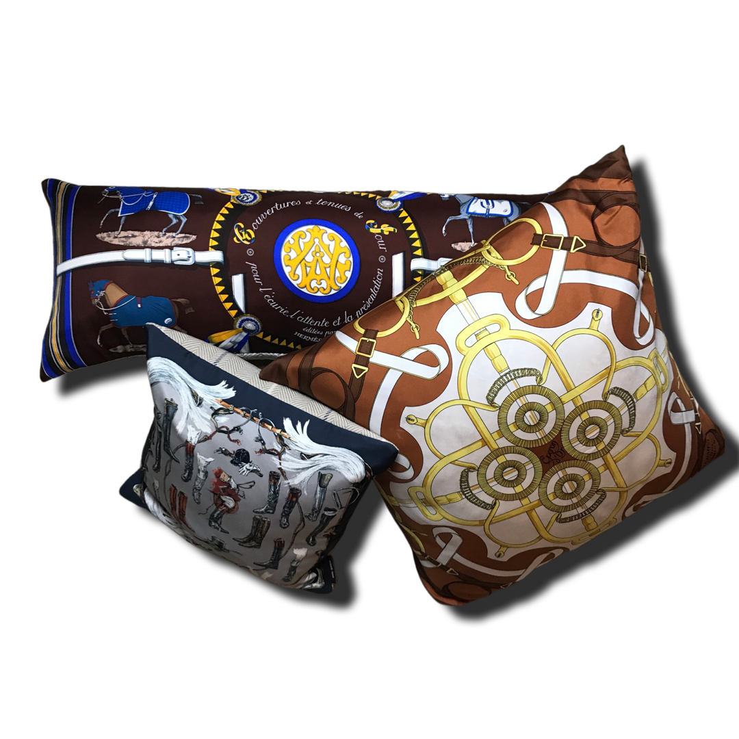 Couvertures et Tenues du Jour Brown Vintage Silk Scarf Lumbar Pillow 35"
