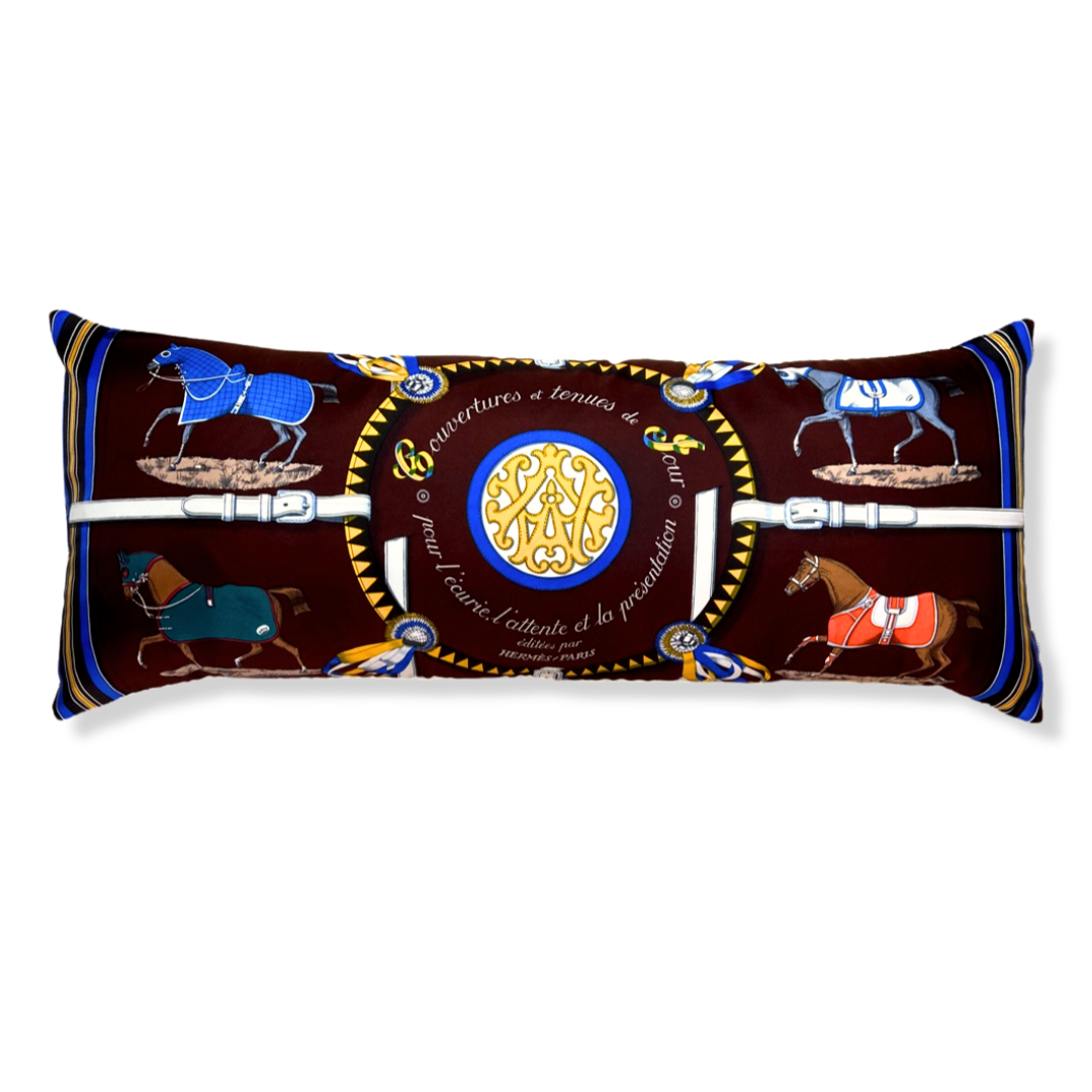 Couvertures et Tenues du Jour Brown Vintage Silk Scarf Lumbar Pillow 35"