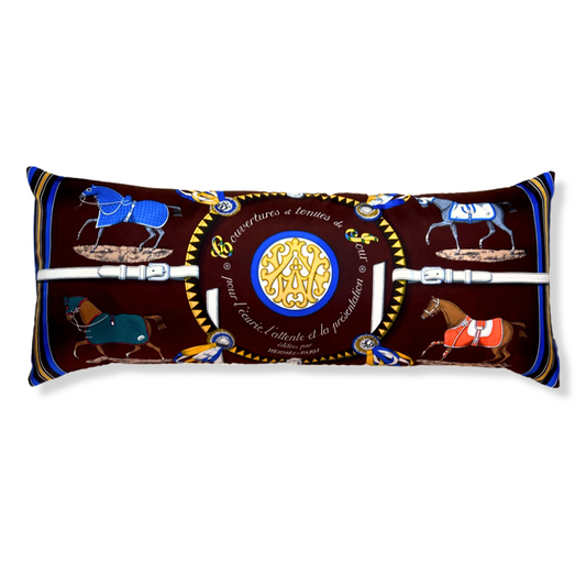Couvertures et Tenues du Jour Brown Vintage Silk Scarf Lumbar Pillow 35"