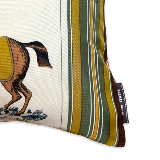 Couvertures et Tenues du Jour Neutral Vintage Silk Scarf Lumbar Pillow 35"