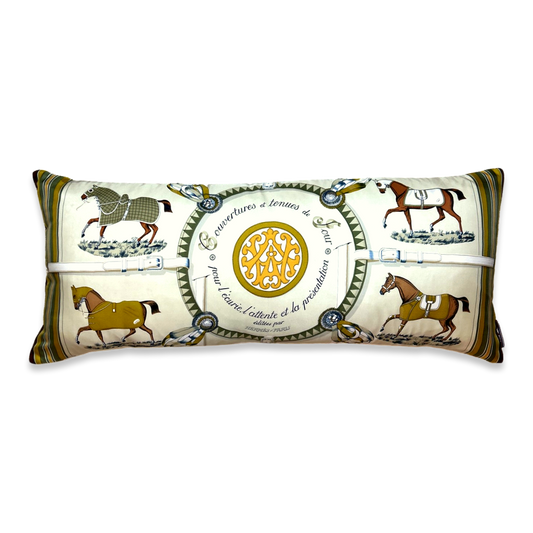 Couvertures et Tenues du Jour Neutral Vintage Silk Scarf Lumbar Pillow 35"