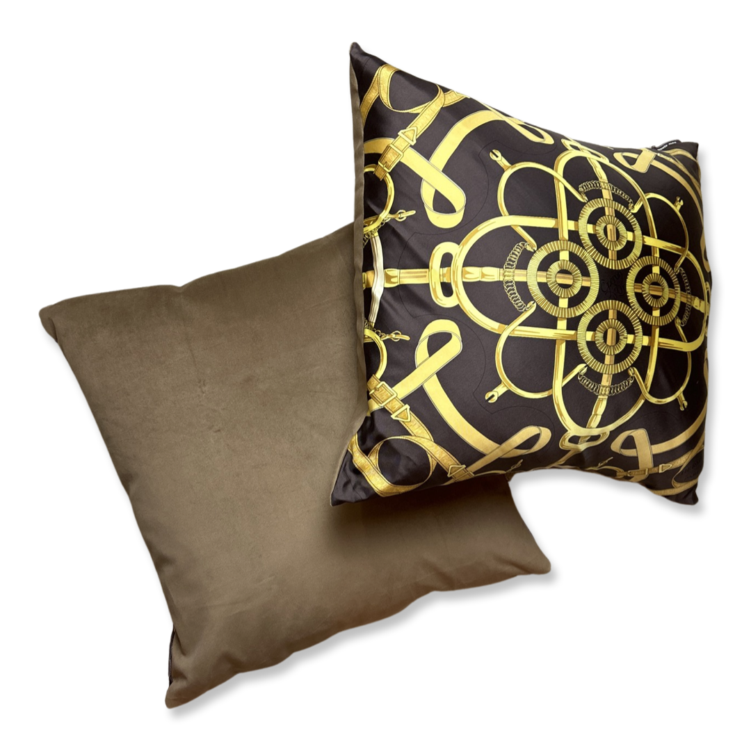 Eperon d'Or Brown Vintage Silk Scarf Pillows 24"