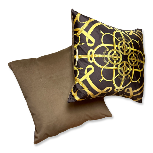 Eperon d'Or Brown Vintage Silk Scarf Pillows 24"