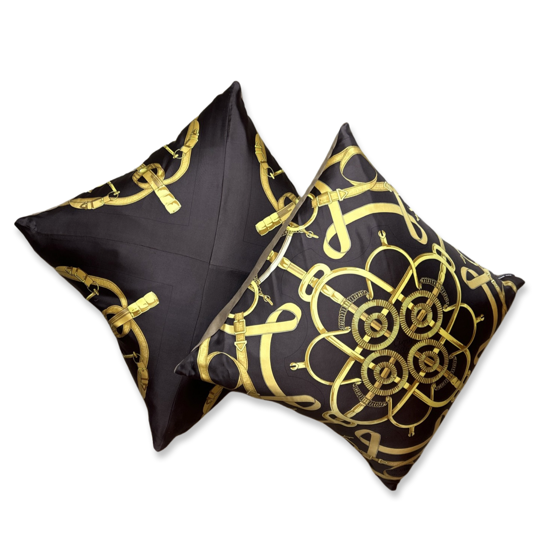 Eperon d'Or Brown Vintage Silk Scarf Pillows 24"