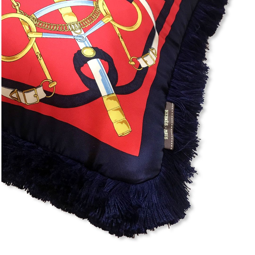 Eperon d'Or Red & Navy Vintage Silk Scarf Pillow 19"