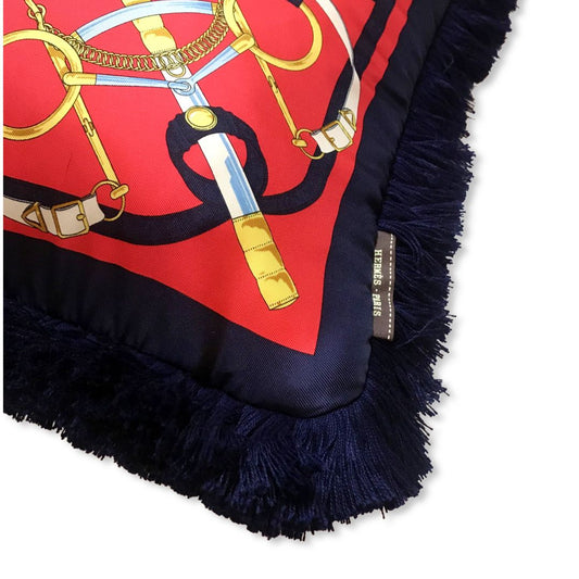 Eperon d'Or Red & Navy Vintage Silk Scarf Pillow 19"