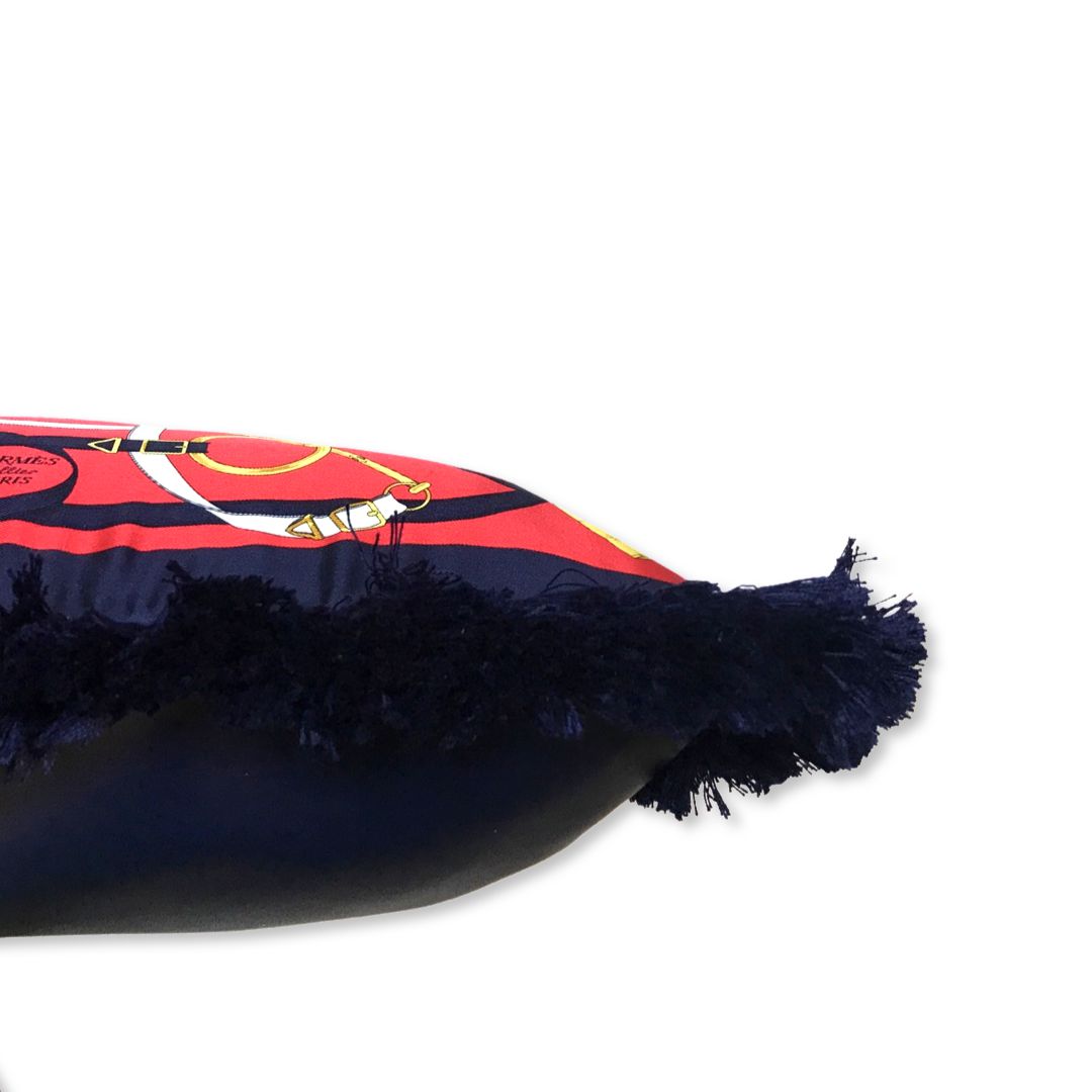 Eperon d'Or Red & Navy Vintage Silk Scarf Pillow 19"