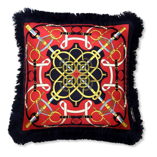 Eperon d'Or Red & Navy Vintage Silk Scarf Pillow 19"