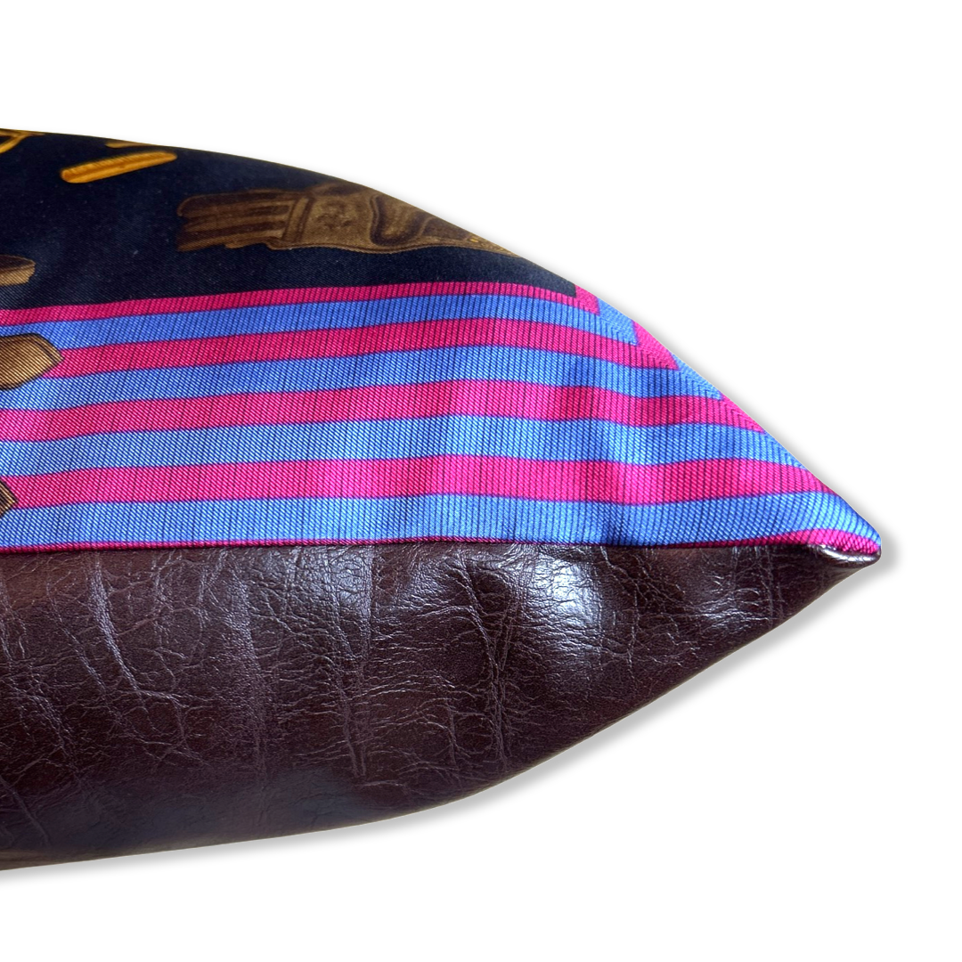 Equestrian Navy Vintage Silk Scarf Pillows 22"