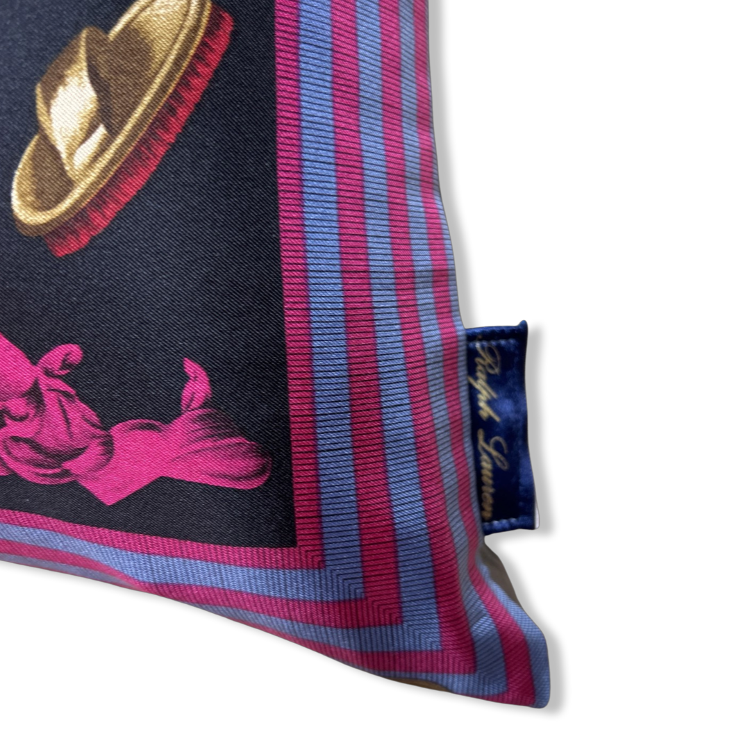 Equestrian Navy Vintage Silk Scarf Pillows 22"