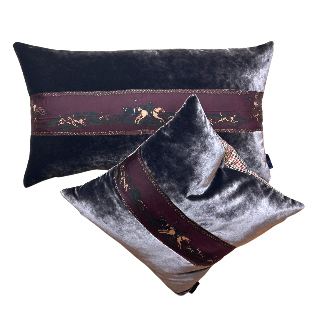 Fox Hunt Border Vintage Silk Scarf Pillows