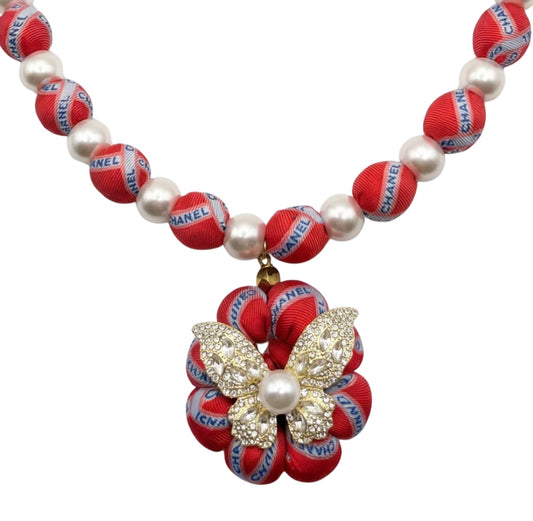 Logo Trellis Vintage Silk Necktie Necklace