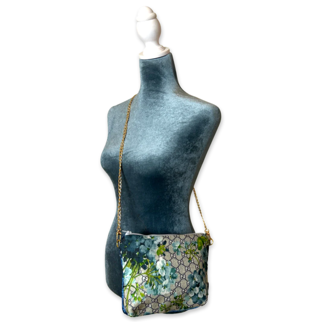 Vintage GG Logo Blooms Blue Scarf Crossbody Bag