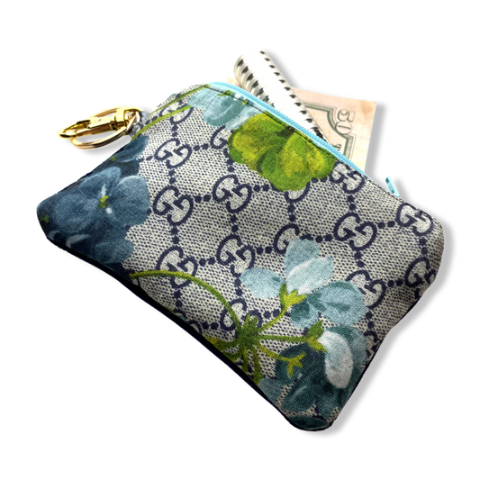 Vintage GG Logo Blooms Blue Silk Scarf Coffee Run Keychain Bag