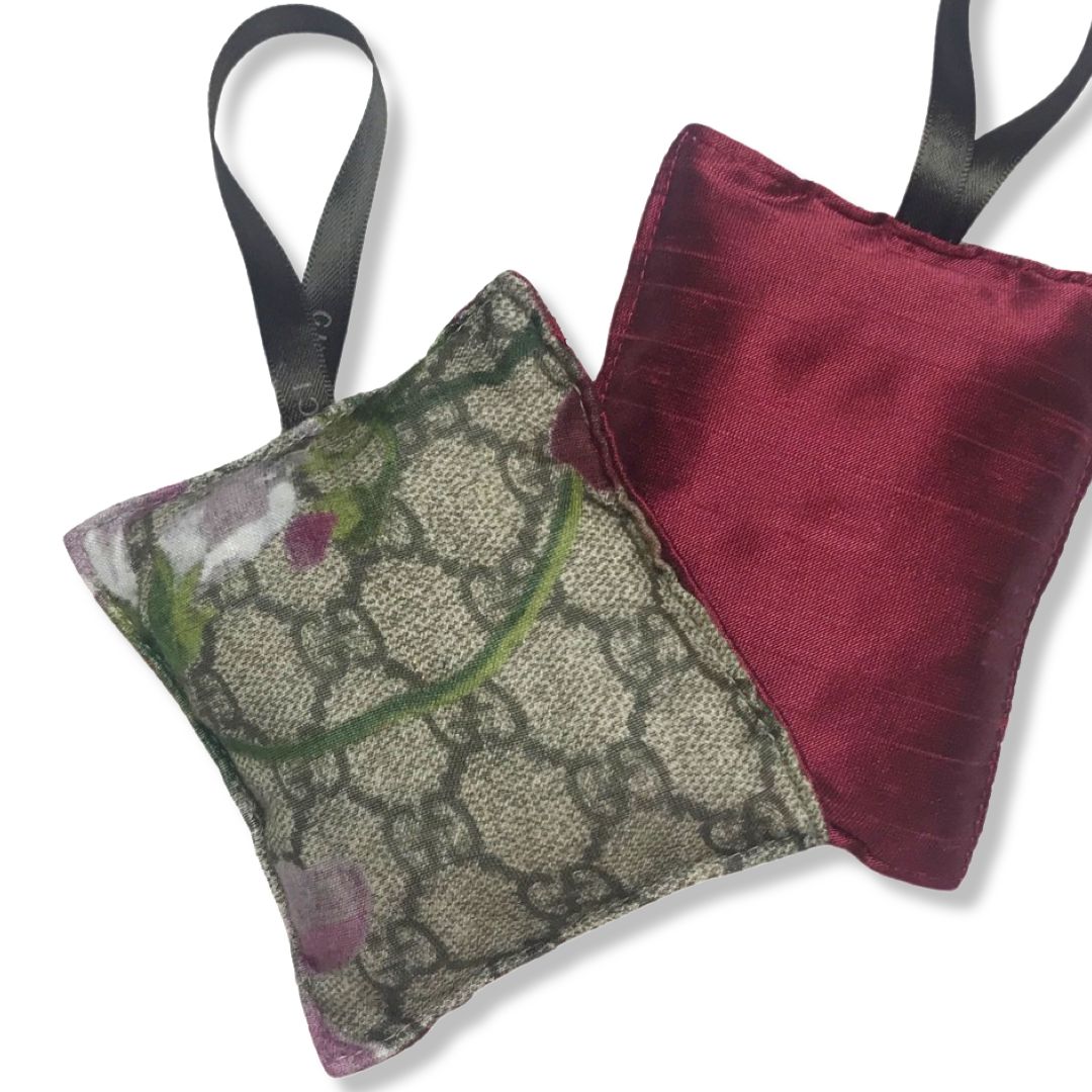 GG Logo Blooms Pink Vintage Silk Scarf Lavender-Filled Sachet