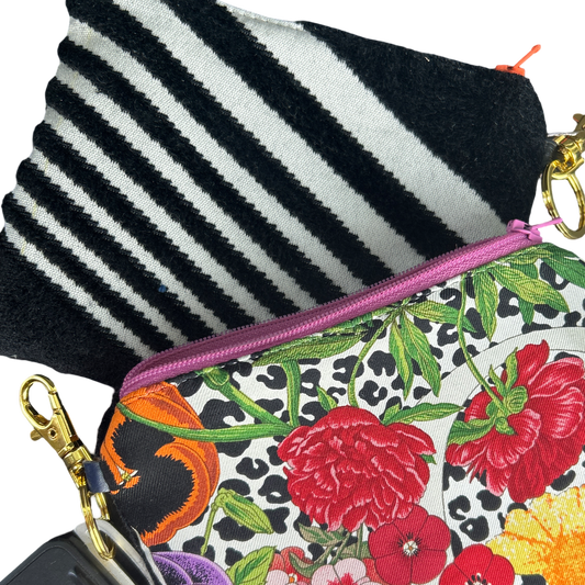 Leopard Floral Vintage Silk Scarf Coffee Run Keychain Bag
