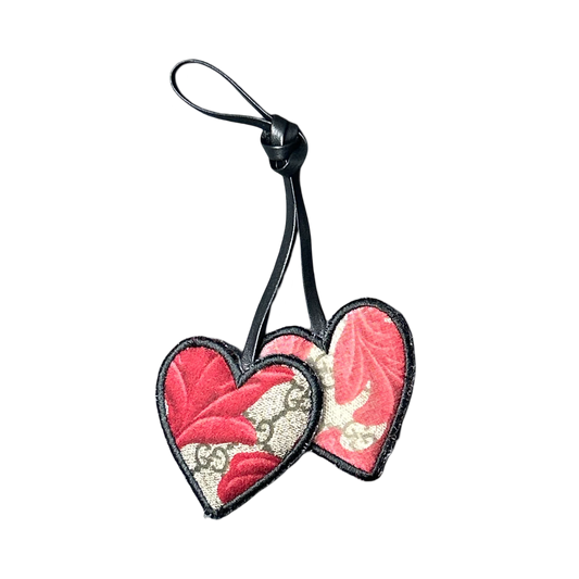 Vintage GG Logo Arabesque Red Scarf Double Heart Bag Charm