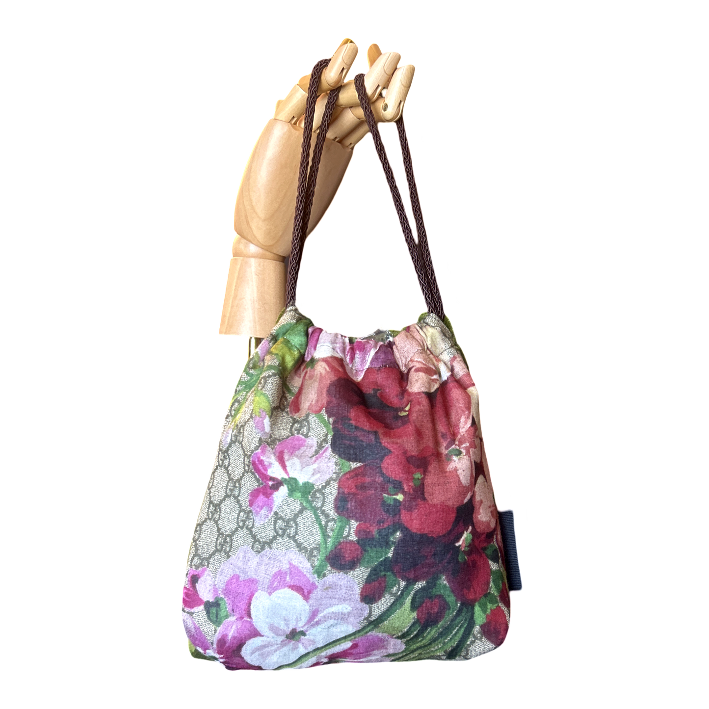 GG Logo Blooms Pink Vintage Scarf Drawstring Crossbody Bag