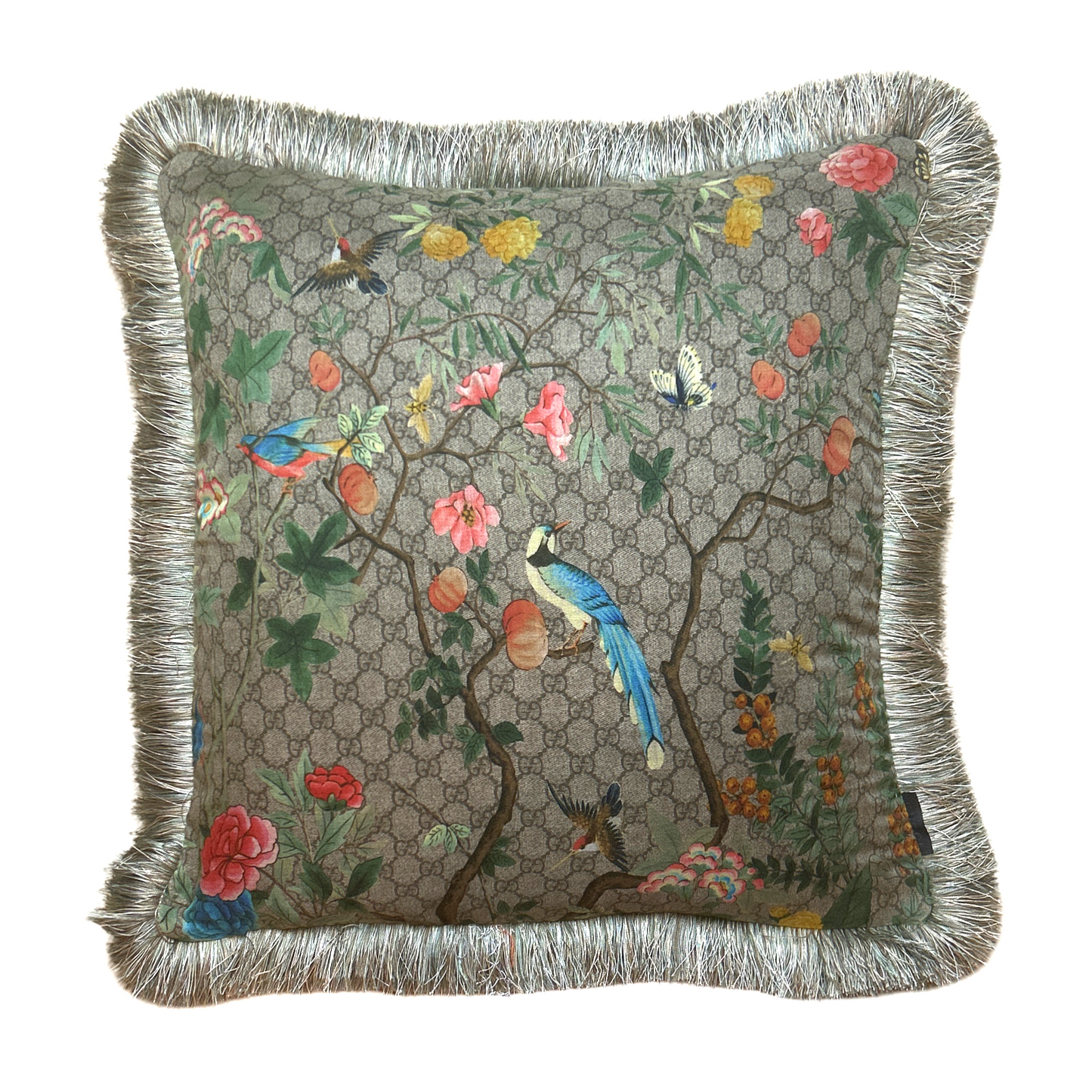 GG Logo Tree of Life Tian Chinoiserie Vintage Silk Scarf Pillows