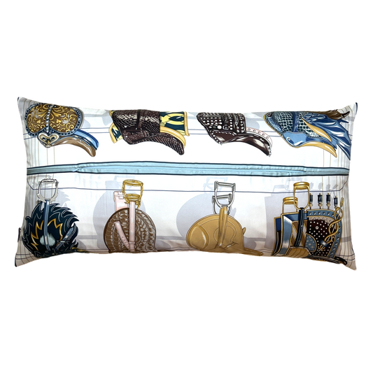 Tous en Selle Vintage Silk Scarf Lumbar Pillow 35"