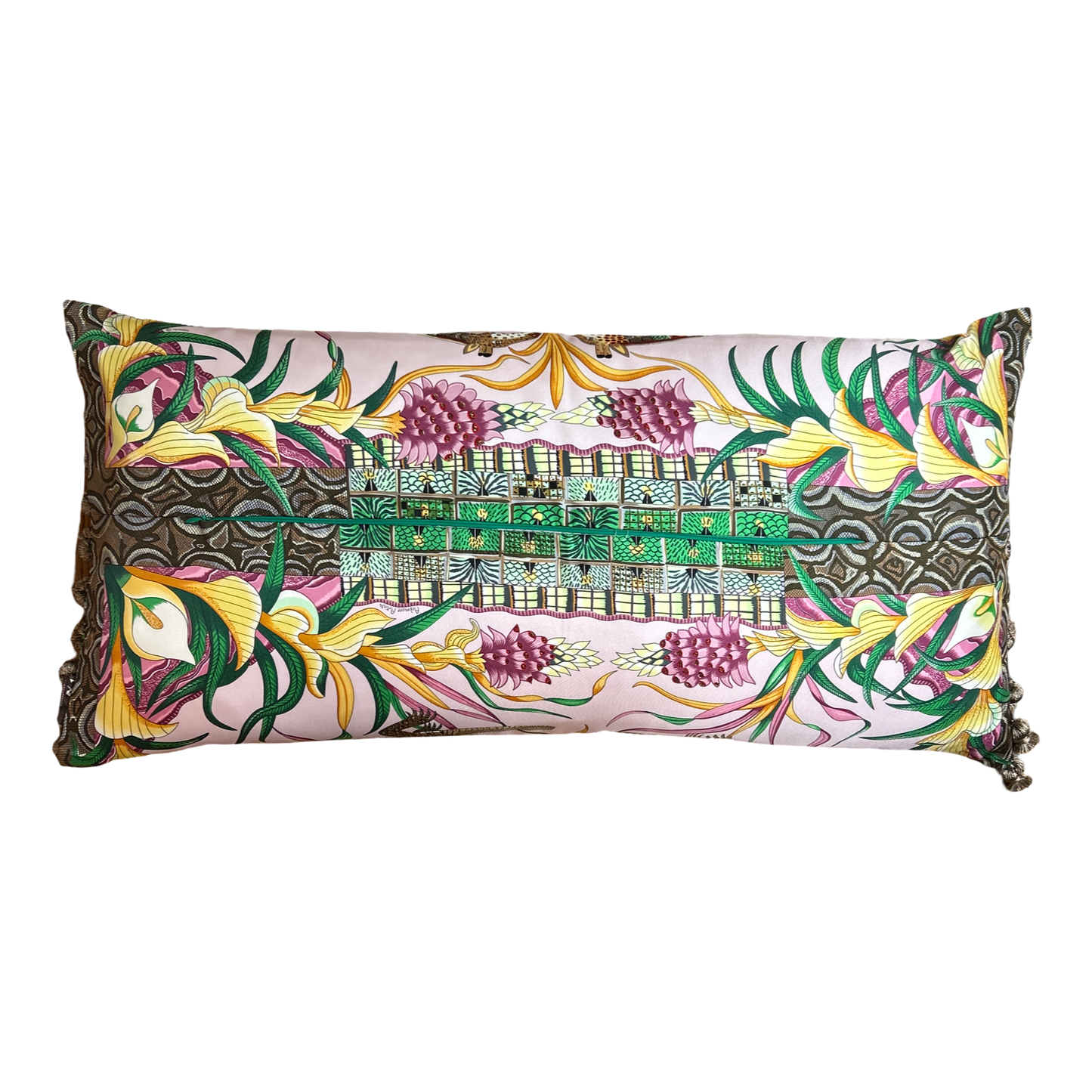 Marche du Zambeze Vintage Silk Scarf Lumbar Pillow 35"