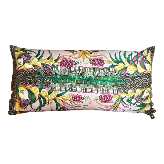 Marche du Zambeze Vintage Silk Scarf Lumbar Pillow 35"
