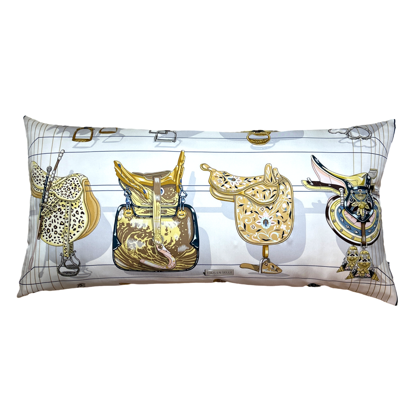Tous en Selle Vintage Silk Scarf Lumbar Pillow 35"