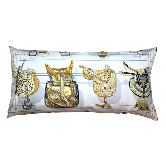 Tous en Selle Vintage Silk Scarf Lumbar Pillow 35"