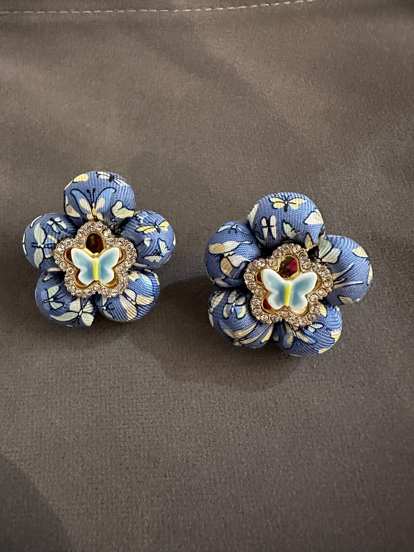 Vintage Ferragamo Butterfly Silk Necktie Stud Earrings