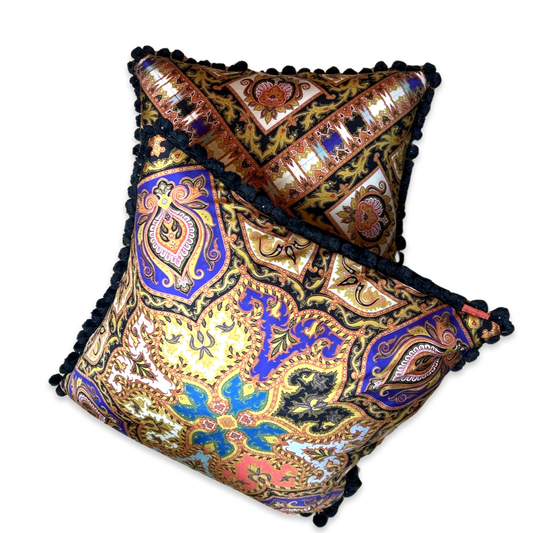 Paisley Jeweltone Vintage Silk Scarf Pillows 26"