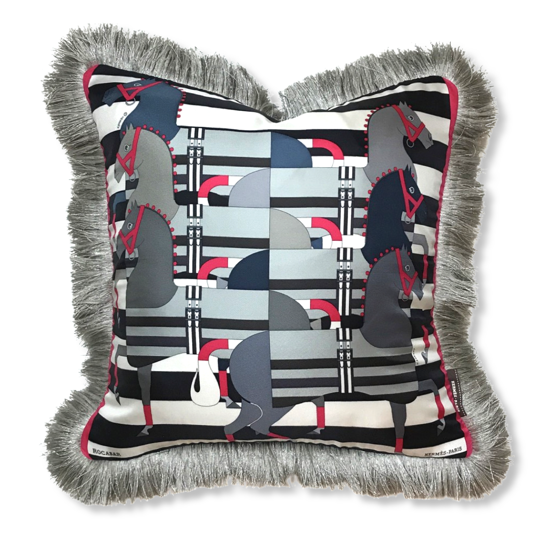 Rocabar Noir Vintage Silk Scarf Pillow 19"