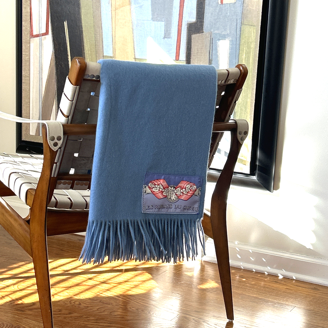 Rubans du Cheval Vintage Silk Scarf & Cashmere Throw Blanket