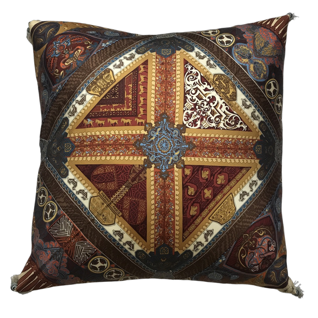 Sur Un Tapis Volant Vintage Silk Scarf Pillow 24”