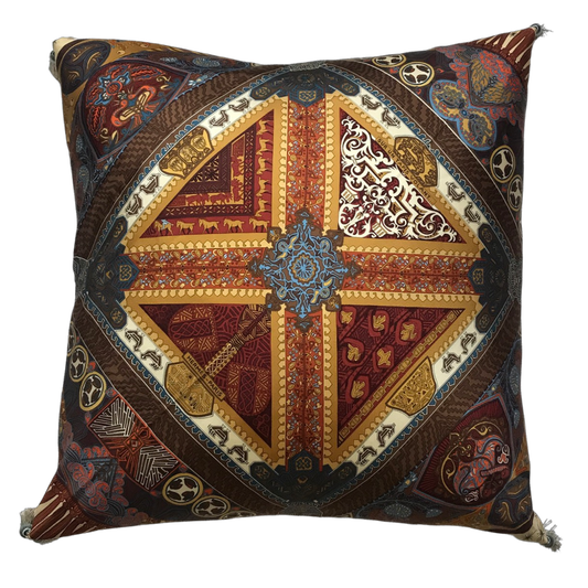 Sur Un Tapis Volant Vintage Silk Scarf Pillow 24”