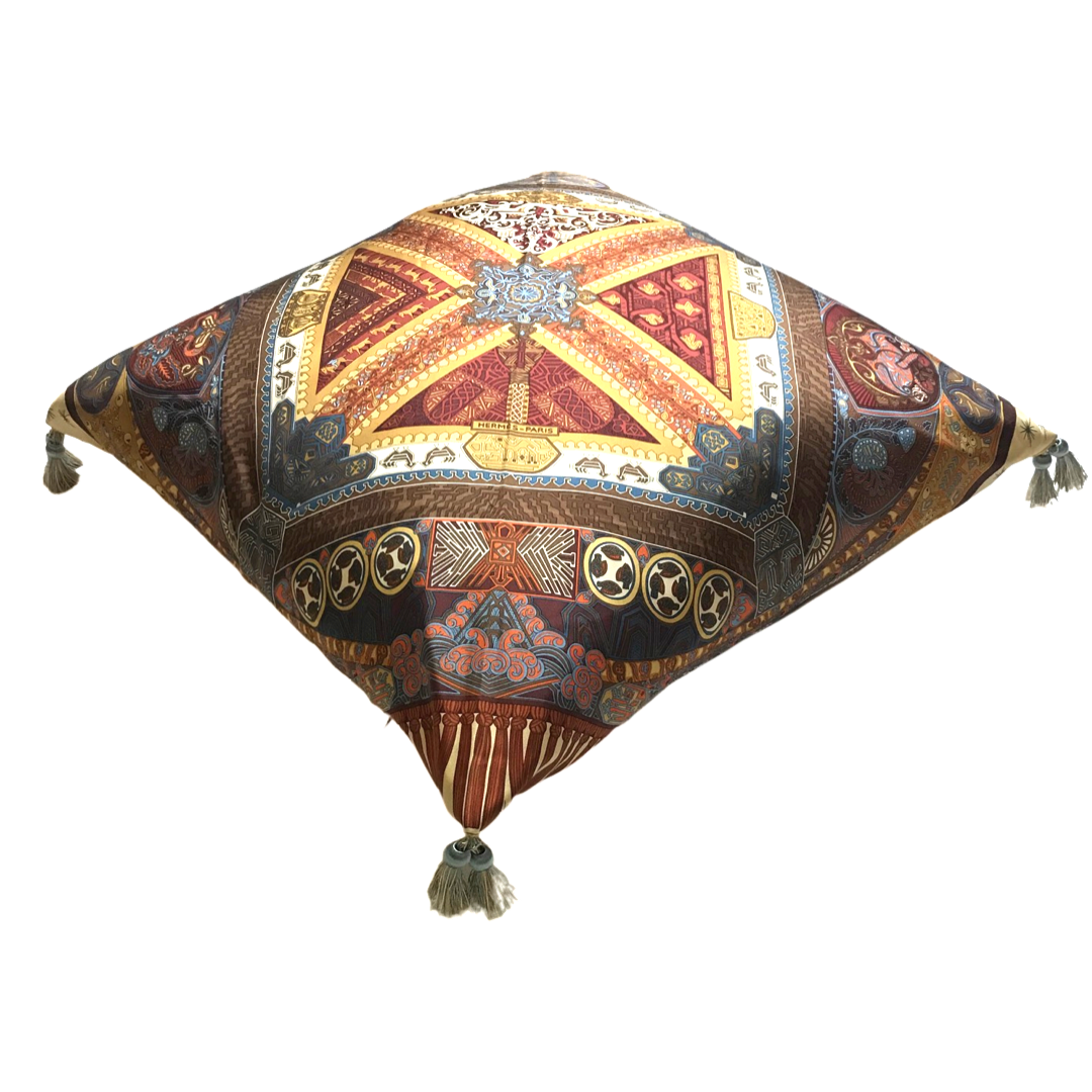 Sur Un Tapis Volant Vintage Silk Scarf Pillow 24”