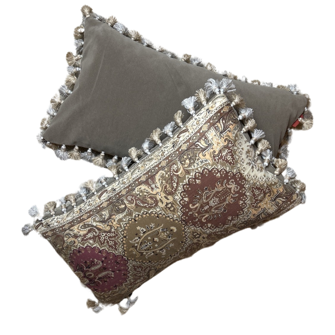 Tan Paisley Vintage Wool & Silk Scarf Pillows