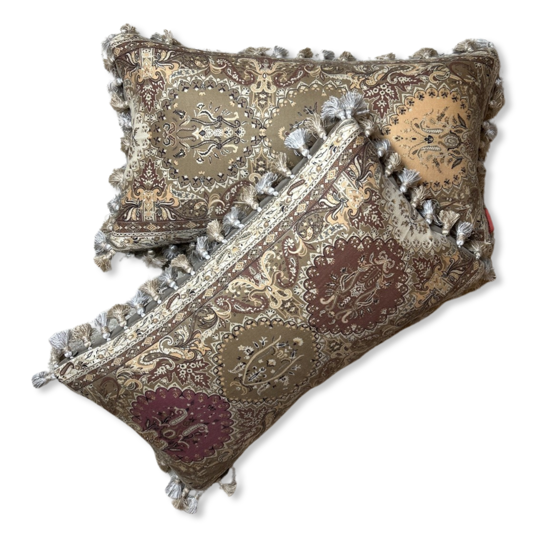 Tan Paisley Vintage Wool & Silk Scarf Pillows