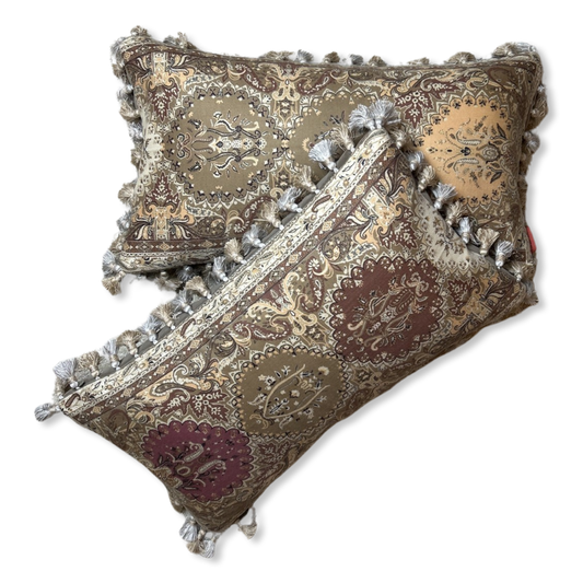 Tan Paisley Vintage Wool & Silk Scarf Pillows