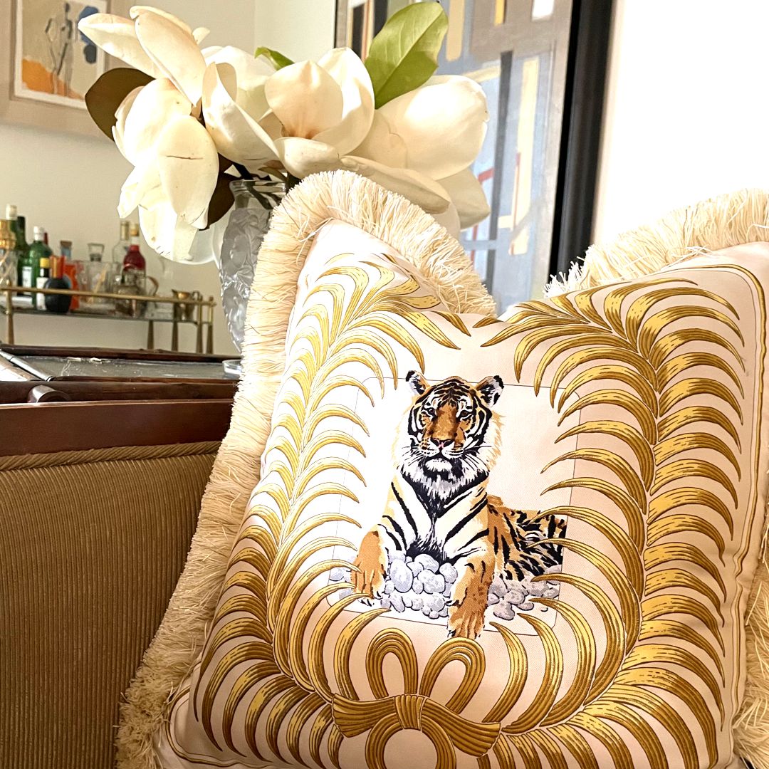 Tigre Royal Vintage Silk Scarf Pillow 19"